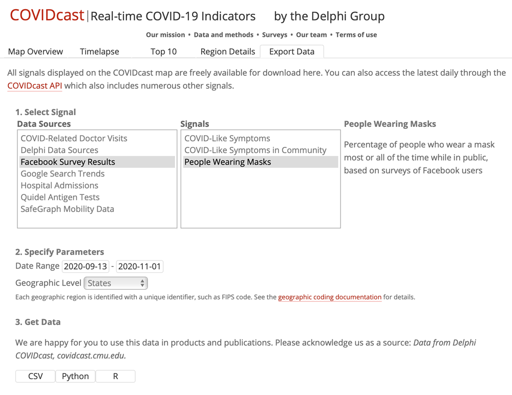 Download the COVIDcast Facebook Survey Data Download the COVIDcast Facebook Survey Data
